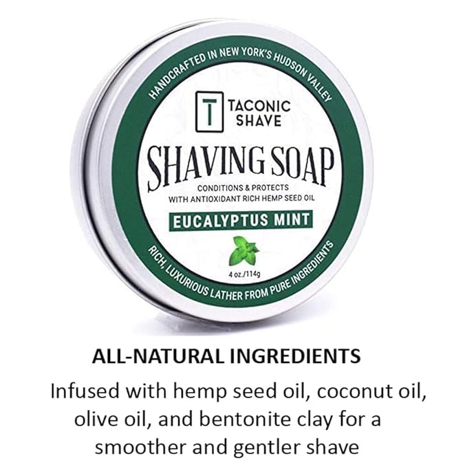 Taconic Shave Eucalyptus Mint Scent Shaving Soap – Invigorating Eucalyptus Menthol Aroma – Barbershop Quality Puck with Natural Oils – Cooling Lather – Made in USA