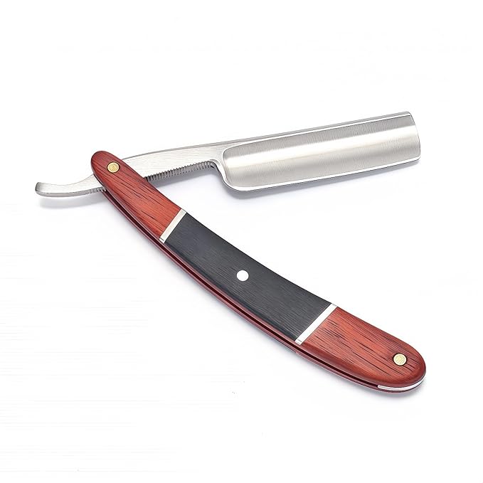 Zertone Straight Razors for Men Wood Scale Handmade – Sharp, Steel Cutthroat Straight Edge Razor Blade, Vintage Shaving Barber Razor with Metal Inlays for Professional Grooming