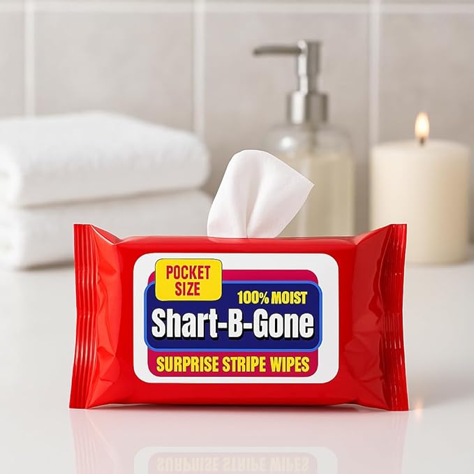 Shart Be Gone Surprise Stripe Wipes - Funny Moist Wipes for Teens and Adults - Travel Size Gag Gift for Teens - Fun Small Stocking Stuffers