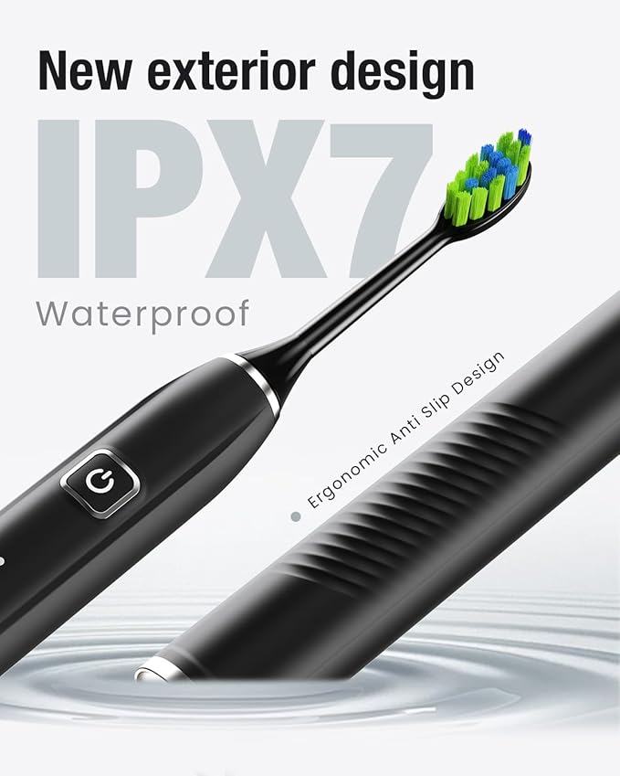 7AM2M Ultrasonic Electric Toothbrush with 6 Brush Heads for Adults&Kids, Type C Rechargeable, One Charge for 120 Days, 5 Modes&40000VPM Powered Toothbrush, 2 Minutes Built in Smart Timer (Black)