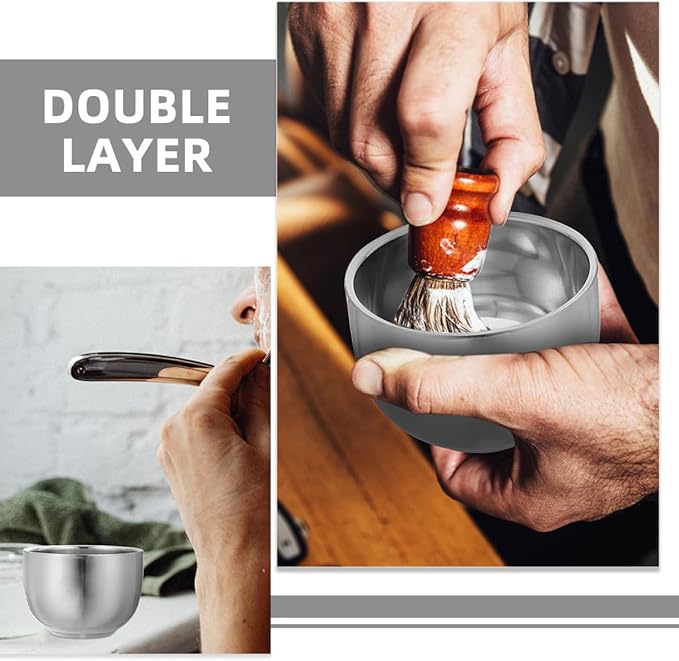 TEHAUX 2pcs 200ml Stainless Steel Metal Shaving Soap Bowl Double Layer Shaving Lather Container for Men Wet Shave Bathroom Accessories