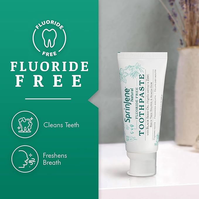 SprinJene Natural Toothpaste – Fluoride Free Clove & Mint Toothpaste for Healthy Gums & Fresh Breath – Gum Care with Patented Black Seed Oil & Zinc – Made in The USA (4 Pack)