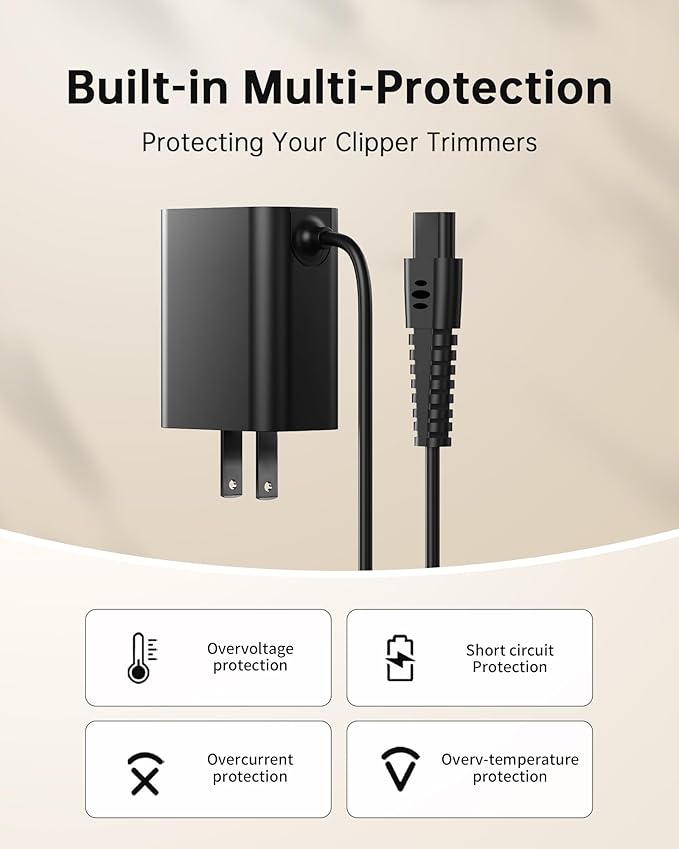 VHBW 4.5V Charger for BaByliss PRO FX870 FX825 Clipper Compatible with FX787 FX788 FX726 Trimmer - 6.5FT Extra Long Power Cord Replacement Part