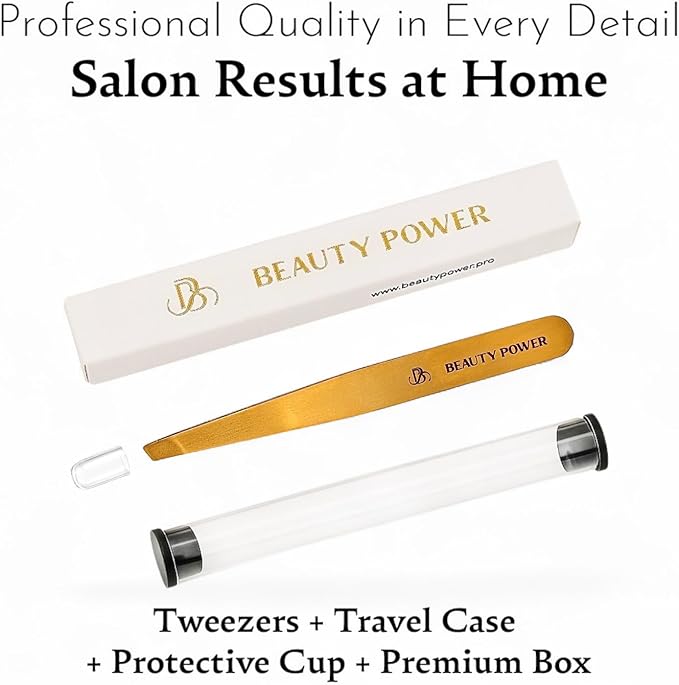 Professional Precision Slant Tweezers for Women Facial Hair - Tweezers for Men & Women, Eyebrow Tweezer for Ingrown Hair Blackhead & Splinter Removal - Gold
