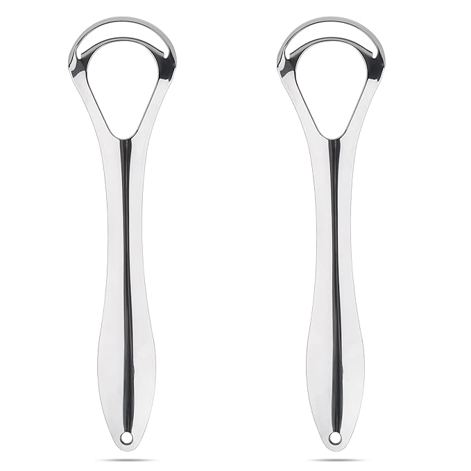 Srnede Tongue Scraper for Adults Tongue Cleaner Oral Care Aids in Fresh Breath Reduce Bad Breath Metal Tongue Scrapers Stainless Steel with Travel Case 2 Pack