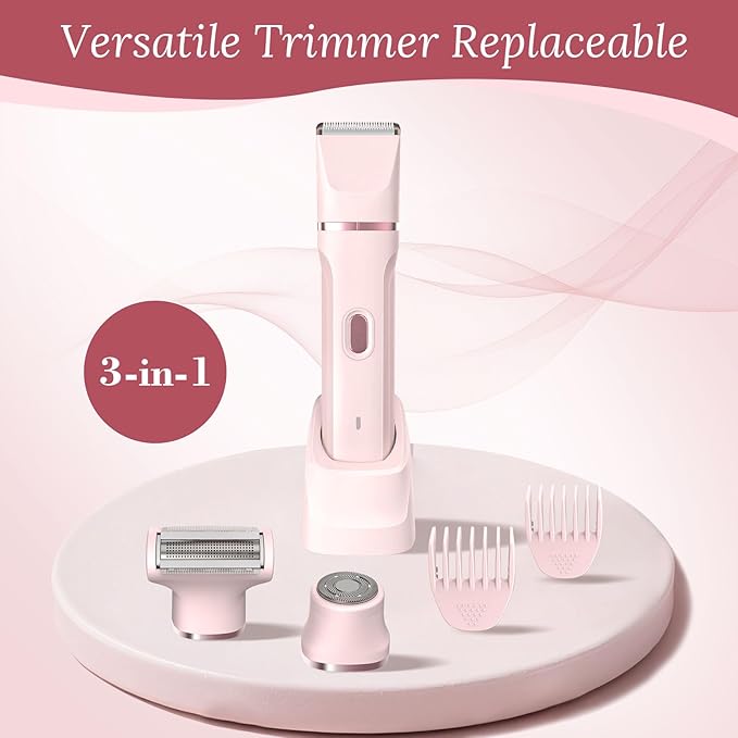 Bikini Trimmer for Women,Electric Body Hair Trimmer, 3 in 1 Wet/Dry Shaver Groomer, Replaceable Ceramic Blade Heads, Electric Razors for Women Legs, Bikini Shaver