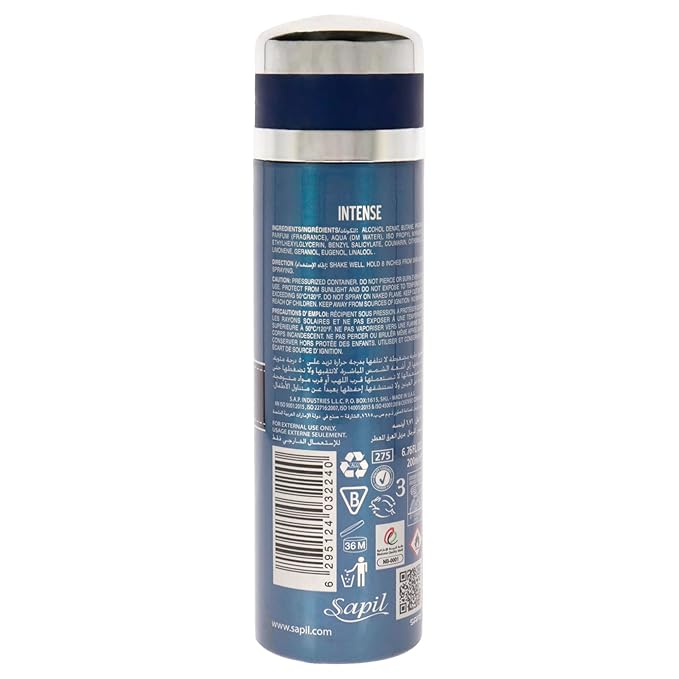 Sapil Intense - Deodorant Spray for Men - Scented Deodorant for Long-Lasting Odor Protection - Lemon, Ginger, and Lavender Deodorant Spray - Keeps You Fresh and Odor Free All Day - 6.76 oz