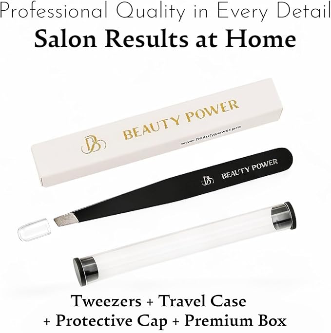 Professional Precision Slant Tweezers for Women Facial Hair - Tweezers for Men & Women, Eyebrow Tweezer for Ingrown Hair Blackhead & Splinter Removal - Black