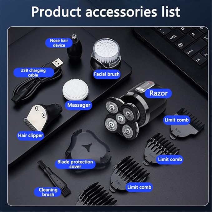 Head Shavers for Men, Men’s 5-in-1 Electric Head Shaver, Waterproof Electric Razor, Rechargeable Wet and Dry Mens Grooming Kit Head Shaver