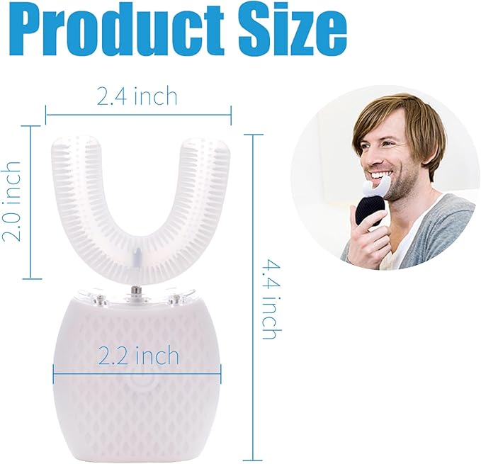 Automatic Toothbrush for Adults - Ultrasonic Electric Toothbrush with Soft Bristles Rechargeable Portable 30'' Automatic Timer Wireless Charging Washable Dual-Use for Travel & Home (White)