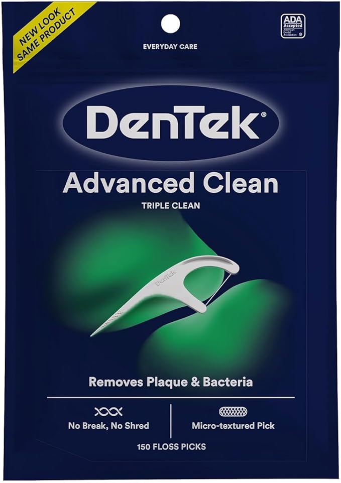DenTek Triple Clean Advanced Floss Picks, No Break & No Shred Floss, 150 Count. (Pack of 5)