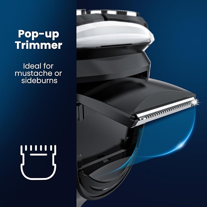 Waterproof Men’s Electric Shaver with Travel Case, Powerful & Quiet, Type C Fast Charge (60min Charge, 120min Use), Precision Trimmer (Blue)