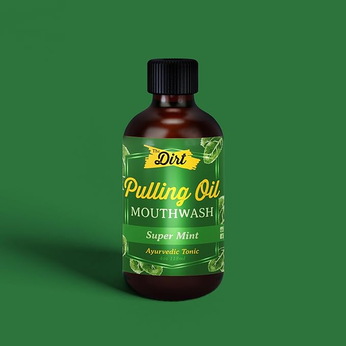 THE DIRT Oil Pulling Mouthwash - Gluten Free - Removes Plaque, Tartar, Bad Breath & Whitens Teeth (Super Mint, 4 Ounce)