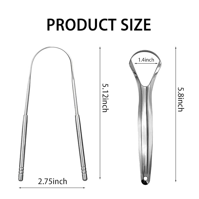 2 Pack Tongue Scraper,Stainless Steel Tongue Cleaners,Tongue Scraper for Adults, Reduce Bad Breath and Fresh Breath(Silver)