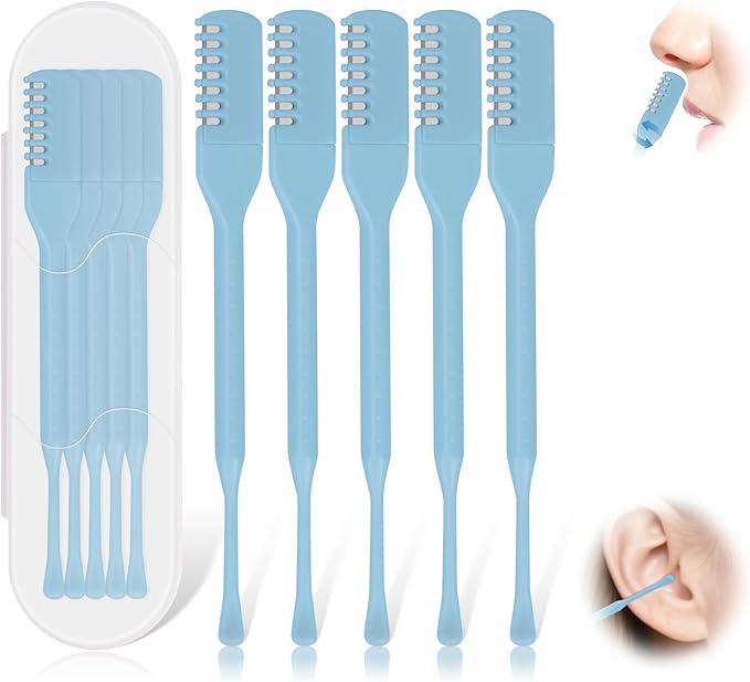 5PCS 2-in-1 Nasal Hair Cutter, Manual Nose Hair Trimmer Cutter with Ear Pick for Women & Men 360°Rotating Nose Hair Remover Grooming Tool Knife Razor Portable Nostril hair Trimmer Clipper (Sky Blue)