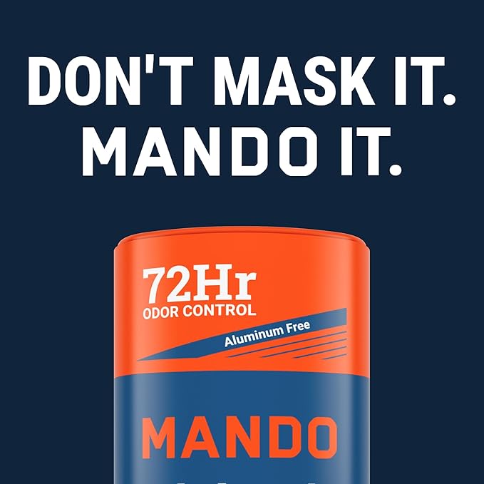 Mando Whole Body Deodorant Two Piece System - 2.6 oz Smooth Solid Stick & 5.0 oz 4 in 1 Acidified Cleansing Bar - Aluminum & Baking Soda Free Odor Control - Doctor Developed - 2 pc Bundle (Pro Sport)