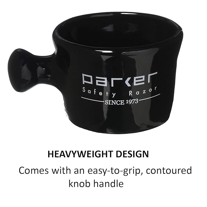 Parker Deluxe Stoneware Apothecary Shaving Mug – for use with up to 3” Shave Soaps and Lathering Shave Creams – Handmade in the USA (Black)