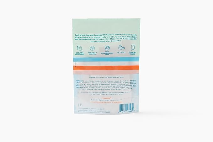Megababe Cucumber Mint Shower Sheets | Individually Wrapped Body Cleansing Cloths | 10 Wipes (Pack of 1)