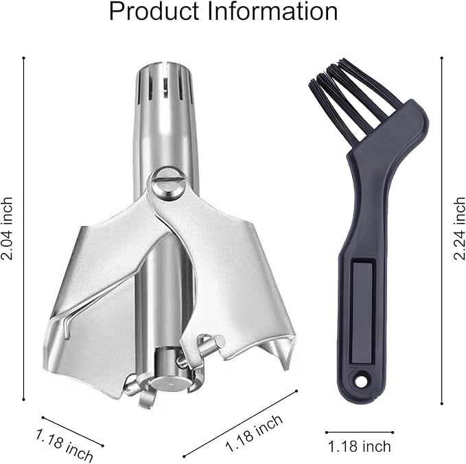 Manual Nose Hair Trimmer for Men & Women, Stainless Steel, Waterproof, No Battery Needed with Cleaning Brush Trimmer for Ear,Moustache and Whiskers Hair, Metal