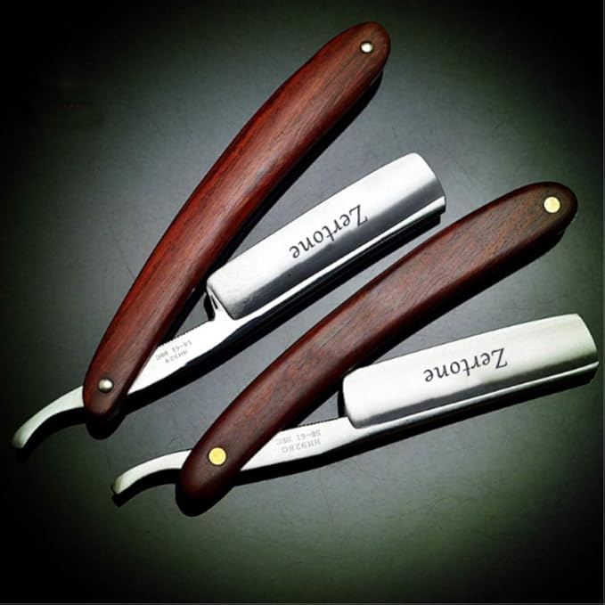 Zertone Straight Razors for Men Natural Wood Scale - Straight Edge Razor Sharp, High Carbon Alloy Steel Cutthroat Straight Edge Blade, Vintage Wood Handle, Barber Razor