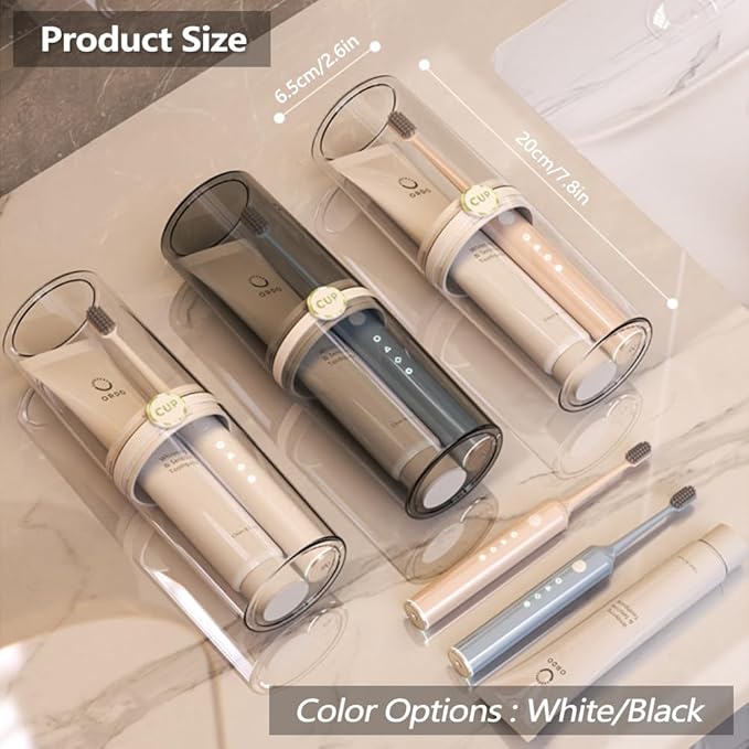 Toothbrush Holder Travel, Covered Toothbrush Toothpaste Case for Traveling Camping Business Trip, Portable Toothbrush and Toothpaste Storage Container for Bathroom School, Half-Clear (White)