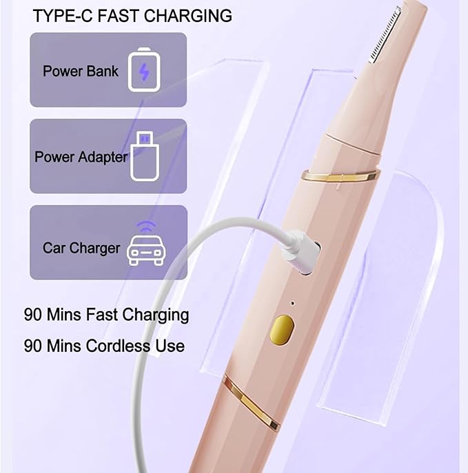 Nose Hair Trimmer and Eyebrow Trimmer for Women, 2 in1 Rechargeable Electric Shaver Razor Facial Hair Trimmer for Nose Ear Eyebrow, Pink