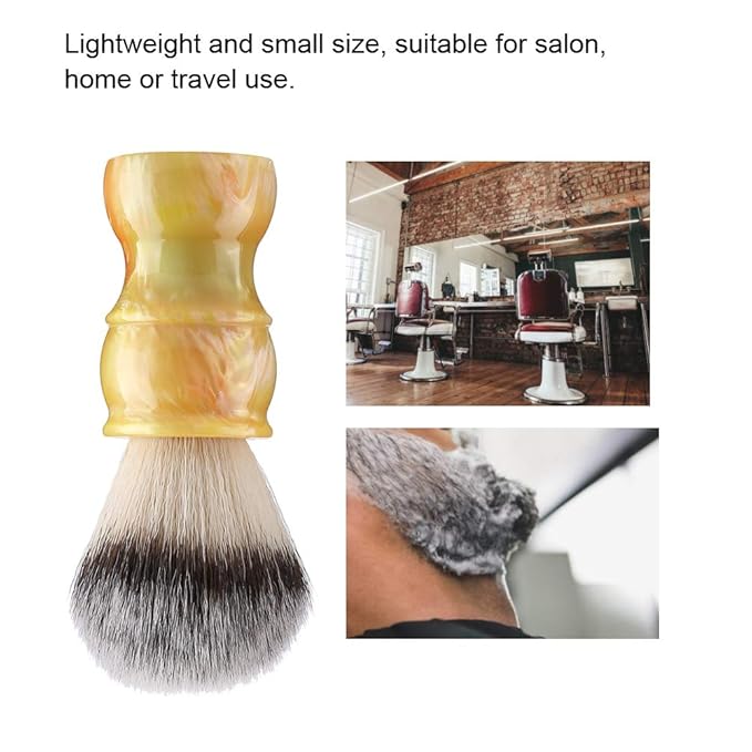 Professional Manual Beard Shaving Brush, Men Mustache Brush with Dense Nylon Hair, Barber Brush for Softening Beard and Creating Rich Lather, Portable Travel Shaving Brush for Salo (yellow color)