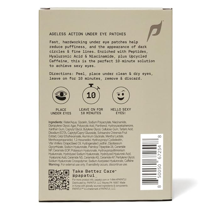 Papatui by Dwayne Johnson Fast-Acting Under Eye Patches for Men | Ageless Action to Reduce Puffiness, Dark Circles and Fine Lines | Made with Niacinamide, Hyaluronic Acid, Caffeine | 6ct (Pack of 2)