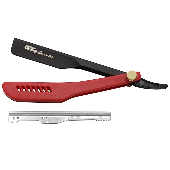 G4 Stainless Steel Straight Edge Barber Shaving Razor Blade for Close Shaving Men Replaceable Blades (Red)