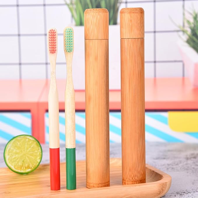 VASANA 2PCS Bamboo Toothbrush Case Portable Toothbrush Container Reusable Toothbrush Holder Personal Cleaning Tools Storage for Daily Use Traveling Camping(21CM)