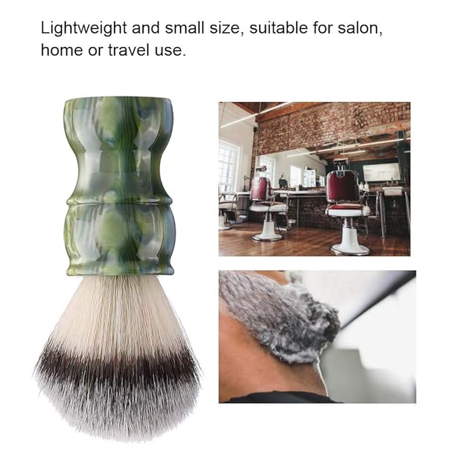 Professional Manual Beard Shaving Brush, Men Mustache Brush with Dense Nylon Hair, Barber Brush for Softening Beard and Creating Rich Lather, Portable Travel Shaving Brush for Salo (Green)