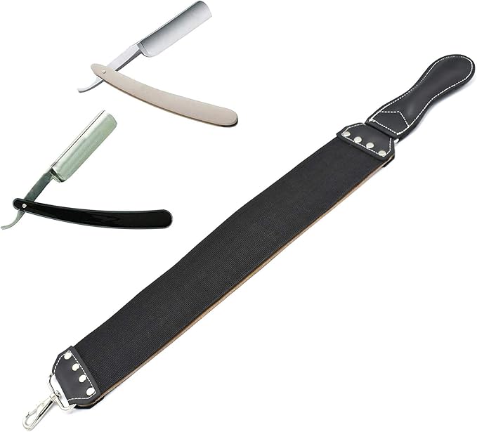 Pure Handmade Straight Wet Shaving Cut Throat Razor Shavette Barber Razors + Leather Strop - Vintage Shaving Kit For Men -