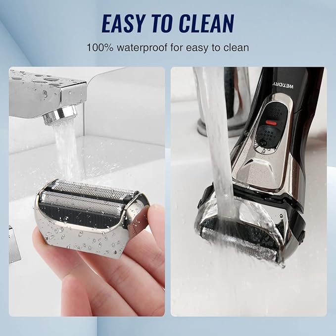 PRITECH Electric Razor for Men, Waterproof Foil Electric Shavers with Beard Trimmer, Cordless Rechargeable Razor for Shaving Face, LED Display Wet Dry Use