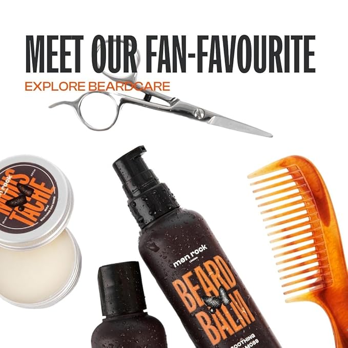 Men Rock Soothing Moustache Wax, Perfect to Shape, Style and Tame Unruly Hairs, Enriched with Argan Oil to Moisturise Hairs, Earthy Oak Moss Fragrance 25ml