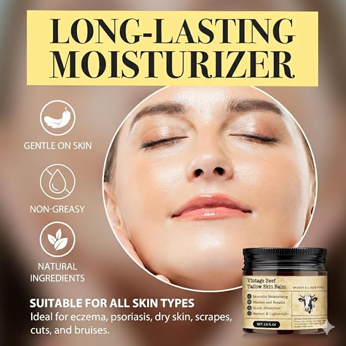 Beef Tallow Honey Balm for Sensitive Skin:100% Organic Grass-Fed Vintage Tallow Moisturizer For Face Cracked Hands Non-Greasy Nourishing Cream With Olive Oil - Eczema Safe All Skin Types 2 oz