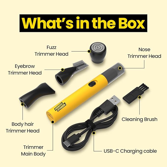 Gorilla Technique Nose Ear Hair Trimmer for Men, Rechargeable 4-in-1 Trimmer for Nose Ear Eyebrow Hair Removal, No Pull No Snag Grooming with High-Speed 10,000rpm Motor, 4 Heads_2025ver