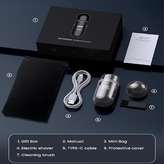 Mini Portable Electric Shaver,13000 RPM Powerful & Silent,IPX7 Waterproof,Type-C Fast Charging, Automatic Induction Travel Razor for Men/Women (Black)