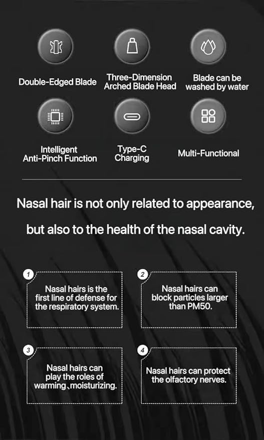 Nose Hair Trimmer for Men, 3-in-1 Painless USB Rechargeable Ear Nose & Eyebrow Trimmer with 180-Day Battery, LED Power Display, IPX7 Waterproof, Dual Blades for Precise Grooming