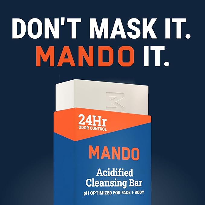 Mando Acidified Cleansing Bar - 24-Hour Odor Control - Removes Odor Better than Soap - Moisturizing Formula - SLS Free, Paraben Free - Safe For Sensitive Skin - Pro Sport