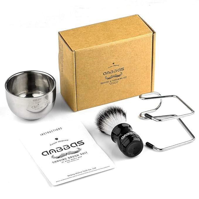 Anbbas Synthetic Badger Shaving Brush,3in1 Kit with Stainless Steel Shaving Stand and Bowl for Men Wet Close Shave