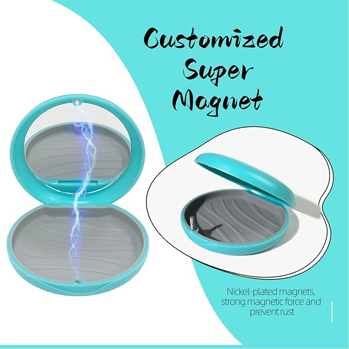 2 Pack Aligner Case with Mirror,Convenient Retainer Case for Invisalign Aligners, Night Guards, and Mouth Guards (2PCS Cyan Outside Gray Silicone)