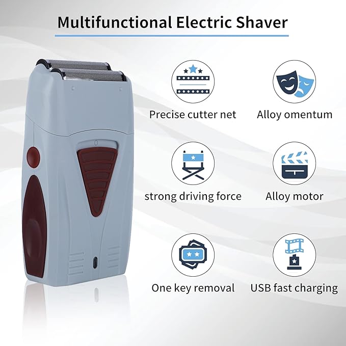 Electric Double Foil Shaver, Cordless 2-in-1 Hair Trimmer, Multifunctional Grooming Tool