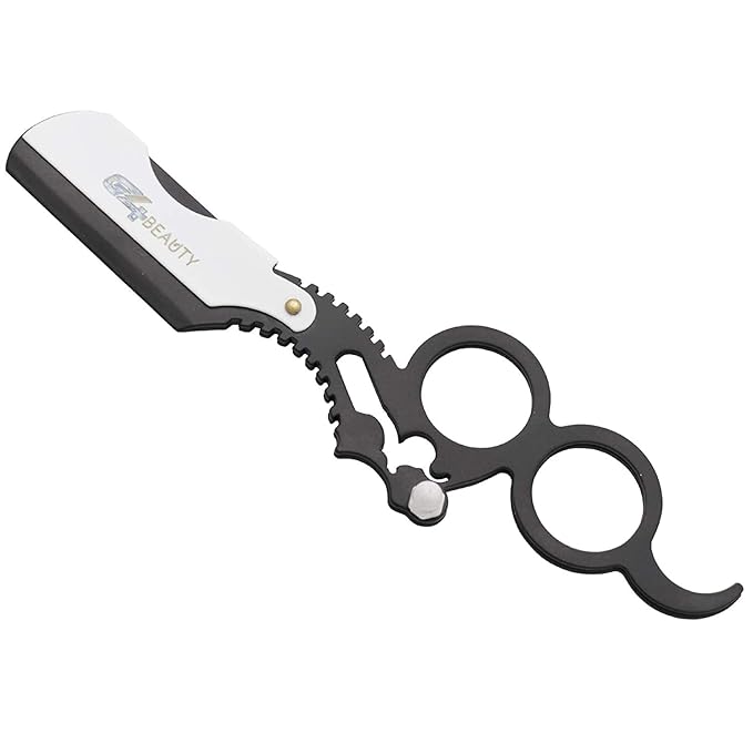 G4 Vision Universal Replaceable Half Blade Straight Razor with 100 Blades, Professional Double Ring Barber Single Edge Shave Razor (White Black)