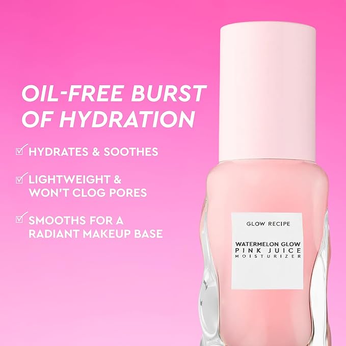Glow Recipe Pink Juice Water Gel Moisturizer Travel Size, Korean Gel Moisturizer for Glass Skin, Oil-Free Hydrating Hyaluronic Acid Face Moisturizer for Oily Skin, Non-Comedogenic, Long-Lasting (25ml)