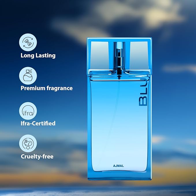 Ajmal Blu Eau De Parfum for Men – Long-Lasting Citrus & Aquatic Scent Spray, Fresh Masculine Fragrance, 3.0 oz / 90ml, Gift Perfume for Men – Made in Dubai
