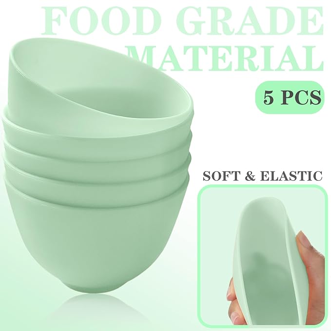 7Pcs Silicone Facial Mask Bowl DIY Face Mask Mixing Bowl for Home Salon Spa Face Skin Applicator Bowl, Green