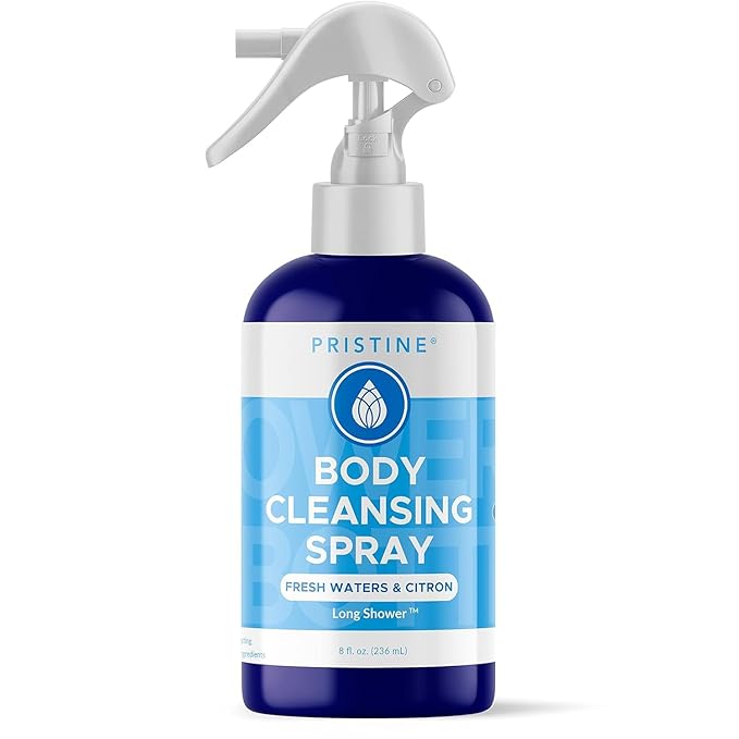 PRISTINE Rinse Free Waterless Body Cleansing Spray: Rinse Free Wash and Body Spray for Women and Men - a More Natural, Portable Shower and Wipes Alternative - Fresh Waters & Citron
