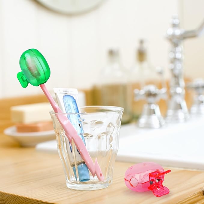 4 Pack Travel Toothbrush Head Covers Toothbrush Protector Cap Brush Pod Case Protective Portable Plastic Clip for Household Travel, Bathroom, School, Camping, Business (Green, Teal, Orange, Pink)