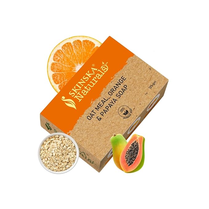 Oatmeal Soap For Face & Body, Orange Papaya Soap Bar Cleanser with Fruit Enzymes, Gentle Moisturizing Bar, Refreshed Skin & Smooth Looking For All Skin Type – 4.40 oz