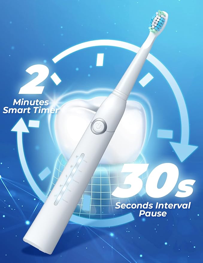 TEETHEORY Electric Toothbrush with Travel Case, Sonic Toothbrush for Adults with 8 Brush Heads for 2-Year Use, 40000 VPM Deep Clean Rechargeable Toothbrushes Last 30 Days with 5 Modes White